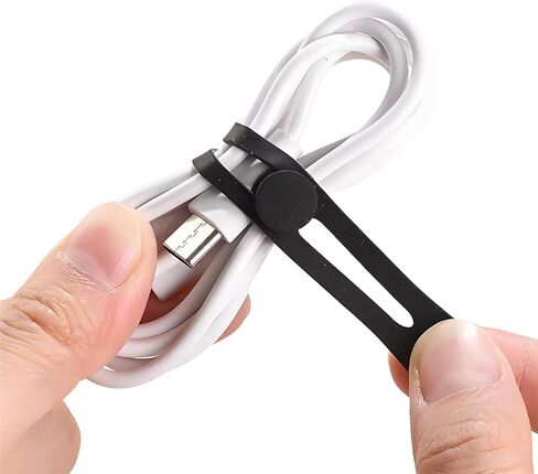 10 Pack Silicone Cable Ties Cord Organizer Wrap,Reusable Washable Wire Charger Cable Ties Strap Management with Lock Buckle, Electrical Cord Keeper for Travel Home, Black in Saudi Arabia