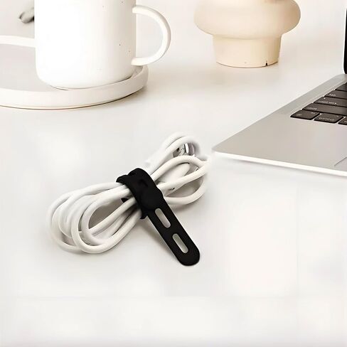 10 Pack Silicone Cable Ties Cord Organizer Wrap,Reusable Washable Wire Charger Cable Ties Strap Management with Lock Buckle, Electrical Cord Keeper for Travel Home, Black in Saudi Arabia