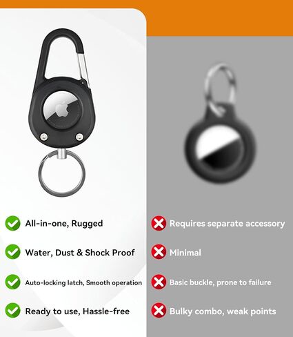 Compatible with Airtag Holder Keychain Case: Ipx8 Waterproof Anti Theft Secure Air Tag Key Chain Scratch Carabiner Airtags Accessories Protective Cover Tracker for Pet Luggage Bag Kids Backpack Black in Saudi Arabia