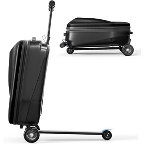 Scooter Hardshell Kids' Luggage, Foldable Carry on Kids Suitcase with Telescopic Handle for Travel, Multifunctional Ride On Lightweight Luggage with Wheels, Light Blue in Saudi Arabia