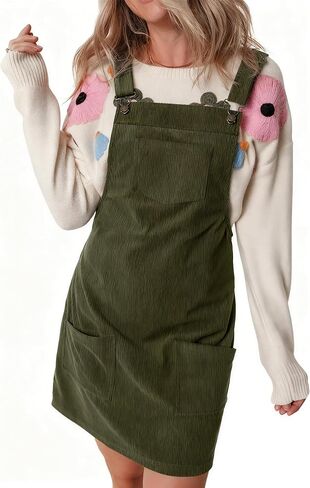IDEALSANXUN Womens Corduroy Overall Dress Fall Winter Casual Jumper Pinafore Mini Dress in Saudi Arabia