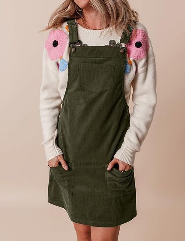 IDEALSANXUN Womens Corduroy Overall Dress Fall Winter Casual Jumper Pinafore Mini Dress in Saudi Arabia