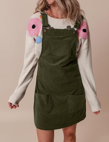 IDEALSANXUN Womens Corduroy Overall Dress Fall Winter Casual Jumper Pinafore Mini Dress in Saudi Arabia