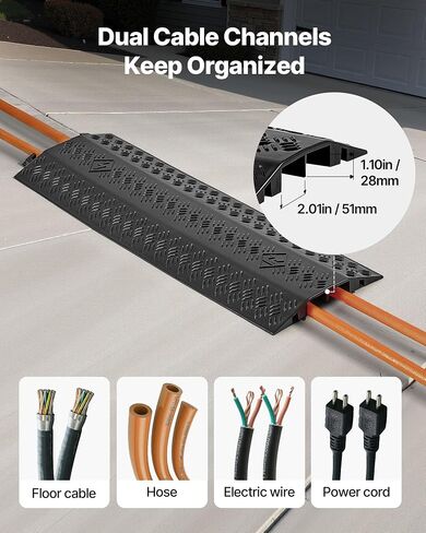 VEVOR Drop Over Cable Cover Ramp، 2000 رطل / سعة تحميل المحور، منحدر حامي خرطوم الكابل عالي التحمل، غطاء سلك الأرضية لمناطق المرور العالية المشي داخليًا وخارجيًا، المنزل والمكتب والمستودعات والمدرسة in Saudi Arabia