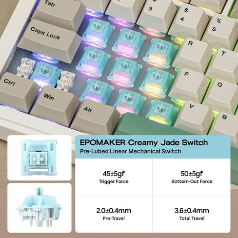 لوحة مفاتيح ميكانيكية لاسلكية EPOMAKER RT82 مع شاشة، VIA Custom، 2.4 جيجا هرتز/USB-C/BT5.0، إضاءة خلفية RGB، حشية، 5 حشوات، أغطية مفاتيح PBT، لوحة مفاتيح ألعاب Hot-Swap Retro (يشم كريمي) in Saudi Arabia