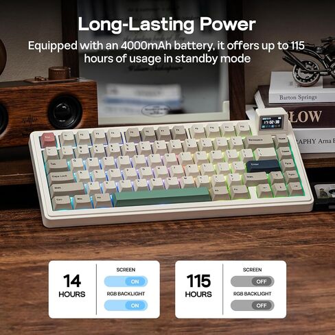 لوحة مفاتيح ميكانيكية لاسلكية EPOMAKER RT82 مع شاشة، VIA Custom، 2.4 جيجا هرتز/USB-C/BT5.0، إضاءة خلفية RGB، حشية، 5 حشوات، أغطية مفاتيح PBT، لوحة مفاتيح ألعاب Hot-Swap Retro (يشم كريمي) in Saudi Arabia