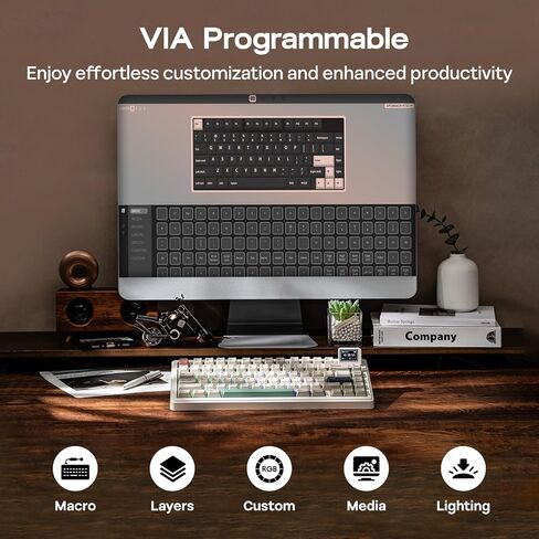 لوحة مفاتيح ميكانيكية لاسلكية EPOMAKER RT82 مع شاشة، VIA Custom، 2.4 جيجا هرتز/USB-C/BT5.0، إضاءة خلفية RGB، حشية، 5 حشوات، أغطية مفاتيح PBT، لوحة مفاتيح ألعاب Hot-Swap Retro (يشم كريمي) in Saudi Arabia