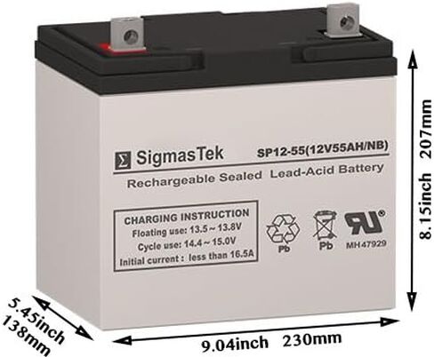 بطارية SigmasTek SP12-55 NB - 12V 55AH NB SLA - متوافقة مع: Pride Jazzy 614، 614HD، Jet 2 HD، 614HD، 600 XL، Universal Power UB12550 (45825)، Invacare m94، M91، Xterra GT in Saudi Arabia