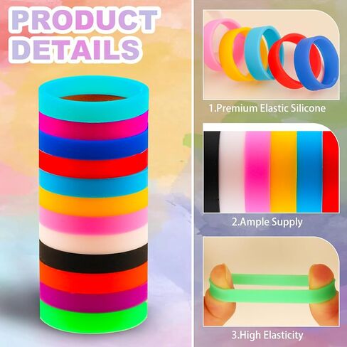 24 قطعة من الأربطة المطاطية السيليكون، حلقات أربطة مطاطية سميكة للغاية 20 × 7 مم، أربطة كابلات شديدة التحمل لتغليف الحبل وتنظيم وتحديد الأسلاك ولفائف الحقائب (12 لون قوس قزح وألوان نيون) in Kuwait