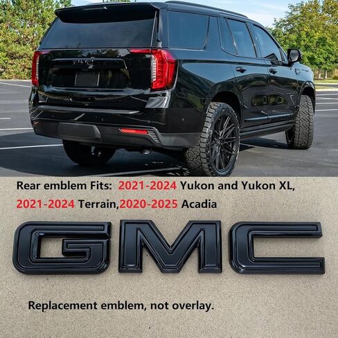 2021-2024 Yukon kit OEM Front Grille & Rear Emblems 3D Plastic Badge Replacement for Yukon/Yukon XL Denali AT4 SLT SLE 84729912 (All Gloss Black) in Saudi Arabia