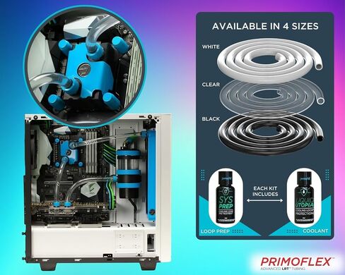 أنابيب مرنة مخصصة للتبريد المائي من PrimoChill PrimoFlex LRT - 1/2 بوصة ID × 3/4 بوصة OD، 10 أقدام مرفقة مع إعداد النظام والمبرد، مصنوعة من مواد فاخرة، صُنعت بفخر في الولايات المتحدة الأمريكية - أسود أونيكس in Kuwait