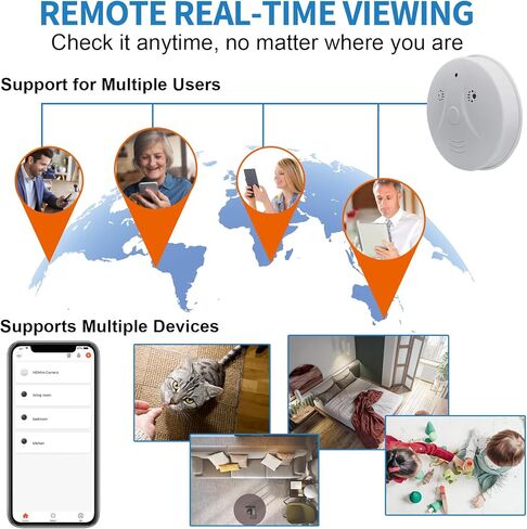 كاميرا خفية كاشف الدخان فيديو كاميرا صغيرة 1080P HD كاميرا واي فاي لاسلكية مع رؤية ليلية وكشف الحركة كاميرا أمان داخلية in Kuwait