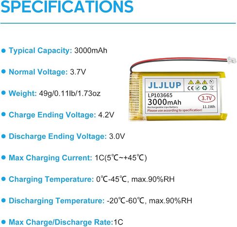 3.7V Lipo Battery 3000mAh Rechargeable Lithium Polymer Batteries Pack with Wire JST1.25mm Connector Integrated Protection Circuit for Arduino ESP32 Development Board for Speaker Wireless Device in Saudi Arabia