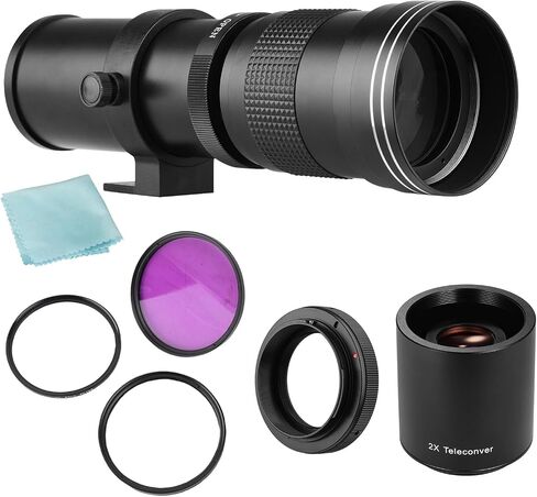 Qiilu 420-800mm Super telephoto Zoom Lens, CPL, Filters Set, 2X teleconverter Lens and Adapter, Professional Photography kit for shutterbugs, Manual Focusing with T Mount telephoto (Black) in Saudi Arabia
