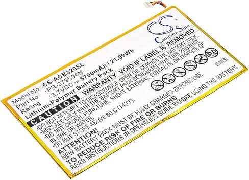 5700mAh/3.7V Battery Compatible with Acer Iconia Tab 10 A3-A40-N68R, A3-A50, A3-A50-K4K4, A3-A50-K5RR, A3-A50-K5UU, fit P/N: KT.0020H.002, PR-279594N, PR-279594N(1ICP3/95/94-2) in Saudi Arabia