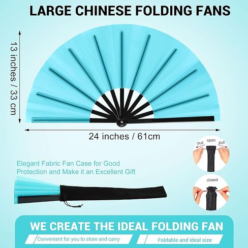 Blulu Large Folding Fan for Line Dancing Big Silk Handheld Clapping Popping Fan Boots on The Ground for Men Women(classic Style, Navy, 13 Inch) in Saudi Arabia