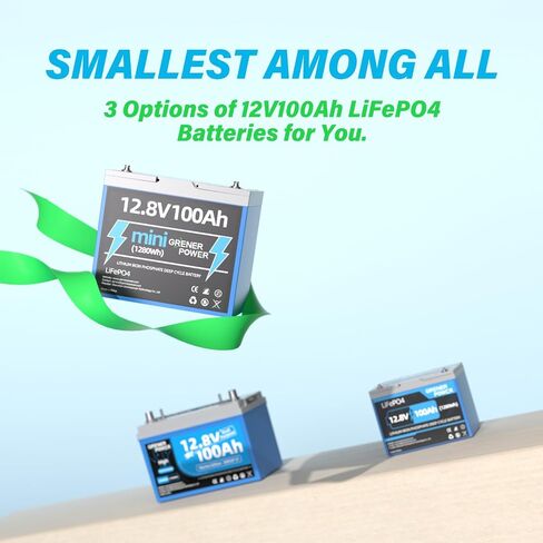 12.8V 100Ah Mini LiFePO4 Lithium Battery, Smaller than Group 24 Battery, Built-in 100A BMS, Up to 4P4S, Max.1280Wh Energy 100Ah LiFePO4 Battery, Perfect for Trolling Motors, Solar, RV, VAN in Saudi Arabia