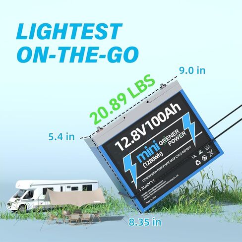 12.8V 100Ah Mini LiFePO4 Lithium Battery, Smaller than Group 24 Battery, Built-in 100A BMS, Up to 4P4S, Max.1280Wh Energy 100Ah LiFePO4 Battery, Perfect for Trolling Motors, Solar, RV, VAN in Saudi Arabia