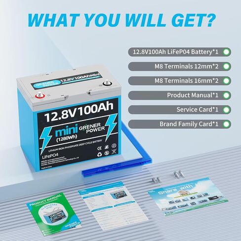 12.8V 100Ah Mini LiFePO4 Lithium Battery, Smaller than Group 24 Battery, Built-in 100A BMS, Up to 4P4S, Max.1280Wh Energy 100Ah LiFePO4 Battery, Perfect for Trolling Motors, Solar, RV, VAN in Saudi Arabia