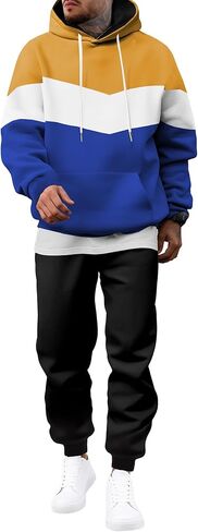 Jmierr Men's Hoodie Tracksuit 2 قطع مجموعة ألوان حداثة بلوك Pullover Fleece Hoodies طويلة الأكمام in Kuwait