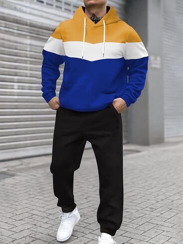 Jmierr Men's Hoodie Tracksuit 2 قطع مجموعة ألوان حداثة بلوك Pullover Fleece Hoodies طويلة الأكمام in Kuwait