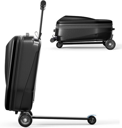 Scooter Hardshell Kids' Luggage, Foldable Carry on Kids Suitcase with Telescopic Handle for Travel, Multifunctional Ride On Lightweight Luggage with Wheels, Light Blue in Saudi Arabia