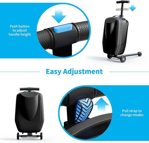Scooter Hardshell Kids' Luggage, Foldable Carry on Kids Suitcase with Telescopic Handle for Travel, Multifunctional Ride On Lightweight Luggage with Wheels, Light Blue in Saudi Arabia