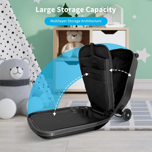 Scooter Hardshell Kids' Luggage, Foldable Carry on Kids Suitcase with Telescopic Handle for Travel, Multifunctional Ride On Lightweight Luggage with Wheels, Light Blue in Saudi Arabia