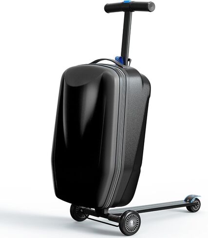 Scooter Hardshell Kids' Luggage, Foldable Carry on Kids Suitcase with Telescopic Handle for Travel, Multifunctional Ride On Lightweight Luggage with Wheels, Light Blue in Saudi Arabia