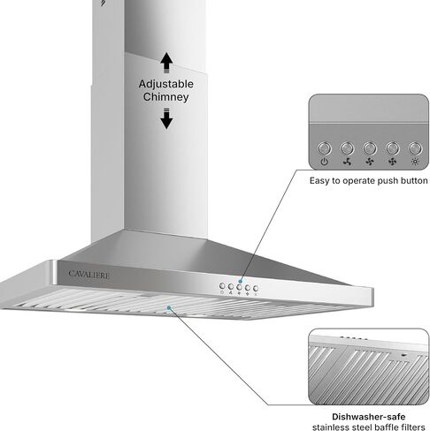CAVALIERE 30" Wall Mounted Stainless Steel Kitchen Range Hood 860 CFM AP238-PSF-30 in Saudi Arabia