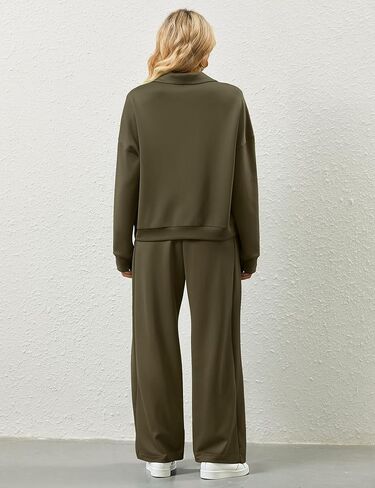 مجموعات صالة Sheshow للنساء v-neck tracksuit 2 stripes واسعة الساق سراويل 2 قطعة الزي من النساء مع جيوب xs-xxl in Kuwait