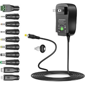 محول تيار متردد/تيار مستمر عالمي من Basicvolt بقدرة 41 واط مع منفذ USB 5 فولت 1 أمبير، وسلك طاقة بديل للإلكترونيات المنزلية 6 فولت 9 فولت 12 فولت 15 فولت 18 فولت 20 فولت 24 فولت - 1500 مللي أمبير كحد أقصى in Kuwait