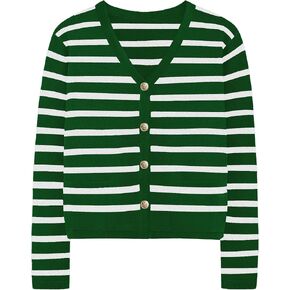 سترات كارديجان مخططة للسيدات - زر طويل الأكمام أسفل V Cardigans Cardigans كلاسيكية غير رسمية للنساء in Kuwait