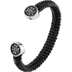 URBAN JEWELRY Stunning Genuine Leather Stainless Steel Double Dragon Bracelet (Adjustable, Black, Silver) in Saudi Arabia