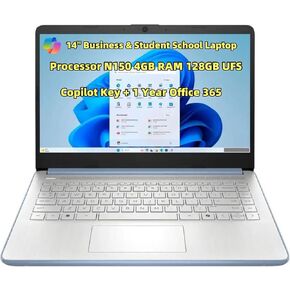 NewHP Business & Student Laptop 14 inch HD_Intel_Pentium Silver N5030 Processor 4GB RAM 128GB SSD.Intel.UHD Graphics Webcam USB-C HDMI SD Card Reader Wi-Fi 1 Year Office 365 Win 11 H in S Mode Silver in Saudi Arabia