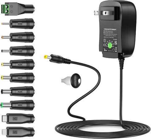 Basicvolt Universal AC/DC Adapter 41W Switching Power Supply Charger with 5V 1A USB Port, Replacement Power Cord for 6V 9V 12V 15V 18V 20V 24V Household Electronics - 1500mA Max in Kuwait