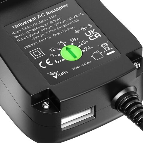 Basicvolt Universal AC/DC Adapter 41W Switching Power Supply Charger with 5V 1A USB Port, Replacement Power Cord for 6V 9V 12V 15V 18V 20V 24V Household Electronics - 1500mA Max in Kuwait