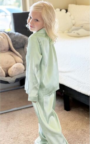 Arshiner Girls Pajamas Silk Satin Pajama Set Long Sleeve Pjs Button Down Sleepwear in Saudi Arabia