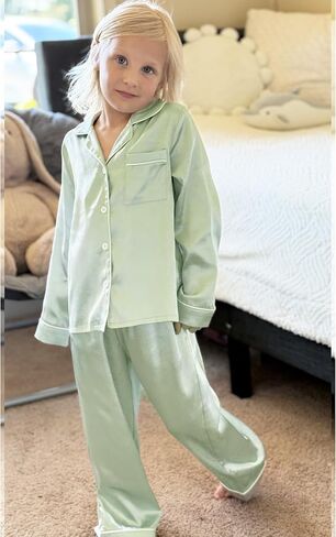 Arshiner Girls Pajamas Silk Satin Pajama Set Long Sleeve Pjs Button Down Sleepwear in Saudi Arabia