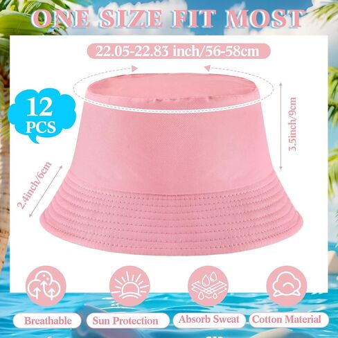 36/24/12 Pcs Bucket Hats for Men Women Bulk Cotton Fishing Cap UV Protection Beach Foldable Solid Color Sun Cap in Saudi Arabia