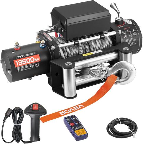 VEVOR Electric Winch, 12000 lbs Load Capacity, 12V DC Truck Winch with Φ0.36 in x 80 ft Steel Rope, Wireless & Wired Remote Control, IP55 Waterproof for Towing SUV Jeep Trailer Boat Off-Road Vehicle in Saudi Arabia