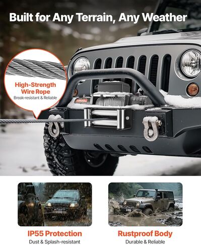 VEVOR Electric Winch, 12000 lbs Load Capacity, 12V DC Truck Winch with Φ0.36 in x 80 ft Steel Rope, Wireless & Wired Remote Control, IP55 Waterproof for Towing SUV Jeep Trailer Boat Off-Road Vehicle in Saudi Arabia
