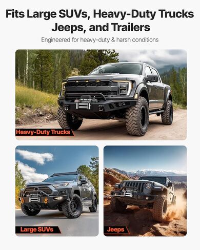 VEVOR Electric Winch, 12000 lbs Load Capacity, 12V DC Truck Winch with Φ0.36 in x 80 ft Steel Rope, Wireless & Wired Remote Control, IP55 Waterproof for Towing SUV Jeep Trailer Boat Off-Road Vehicle in Saudi Arabia