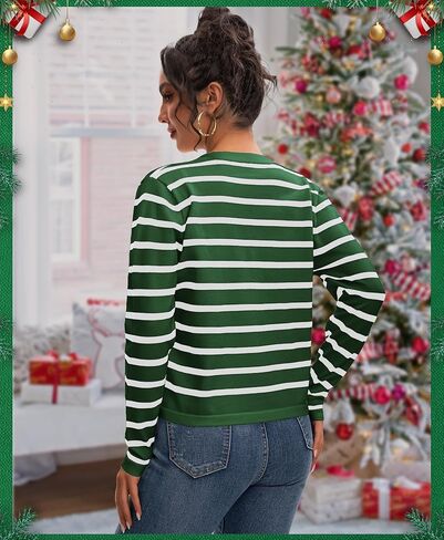 سترات كارديجان مخططة للسيدات - زر طويل الأكمام أسفل V Cardigans Cardigans كلاسيكية غير رسمية للنساء in Kuwait