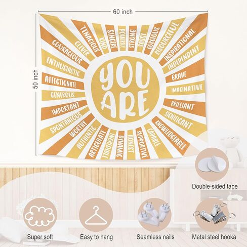 WARDOS Boho Sunshine Tapestry, You Are Inspirational Tapestry Wall Hanging, Colorful Boho Sun Positive Affirmation Wall Blanket Decor for Kids Room Nursery Playroom Classroom, 50x60 Inch in Kuwait