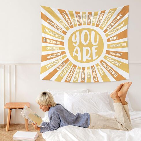 WARDOS Boho Sunshine Tapestry, You Are Inspirational Tapestry Wall Hanging, Colorful Boho Sun Positive Affirmation Wall Blanket Decor for Kids Room Nursery Playroom Classroom, 50x60 Inch in Kuwait