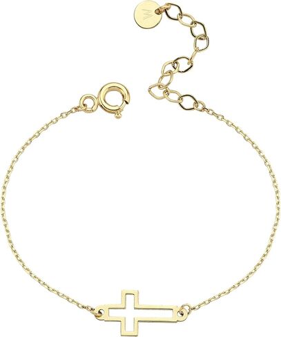 14k Solid Gold Cross Bracelet for Women, Bracelets, Real Gold Sideways Adjustable Cross Bracelet for Women, Christian Baptism Gift for Her in Saudi Arabia