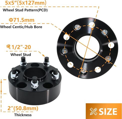 1.5 "5 × 5 عجلات الفواصل 1/2" -20 استبدال الخيط Jeep لعام 2007-2018 Wrangler JK ، 1999-2010 Grand Cherokee WJ WK ، 71.5mm Hubcentric Wheel Spacers لعام 2005-2010 Commander XK ، مجموعة من 4 in Saudi Arabia