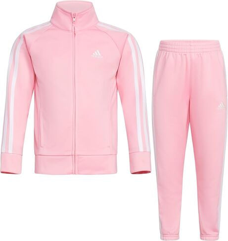adidas Girls Zip Front Classic Tricot Jacket and Joggers Set, Black With Pink, 6 Plus in Saudi Arabia