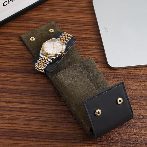 BUREI Leather Watch Travel Case Pouch Portable Watch Case for Men Single Watch Band Storage Bag Watch Accessories (Brown Black) in Saudi Arabia